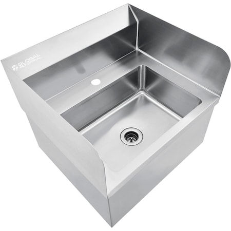 Global Industrial Stainless Steel Hands Free Wall Mount Sink W/Splash Guards, 14x10x5 Deep 670459